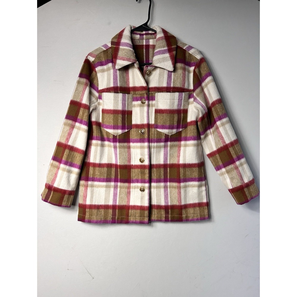 Joe's Jeans Firnanda Pink Plaid Shirt Jacket Shacket L Cowboy Western Soft Fuzzy